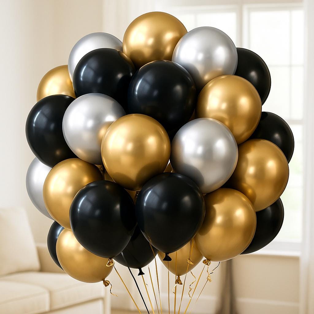 Black Gold Silver Balloons 50pcs – Metallic Latex Balloon Set for Birthday, Graduation, New Year, Retirement Party Decorations, Baby Shower