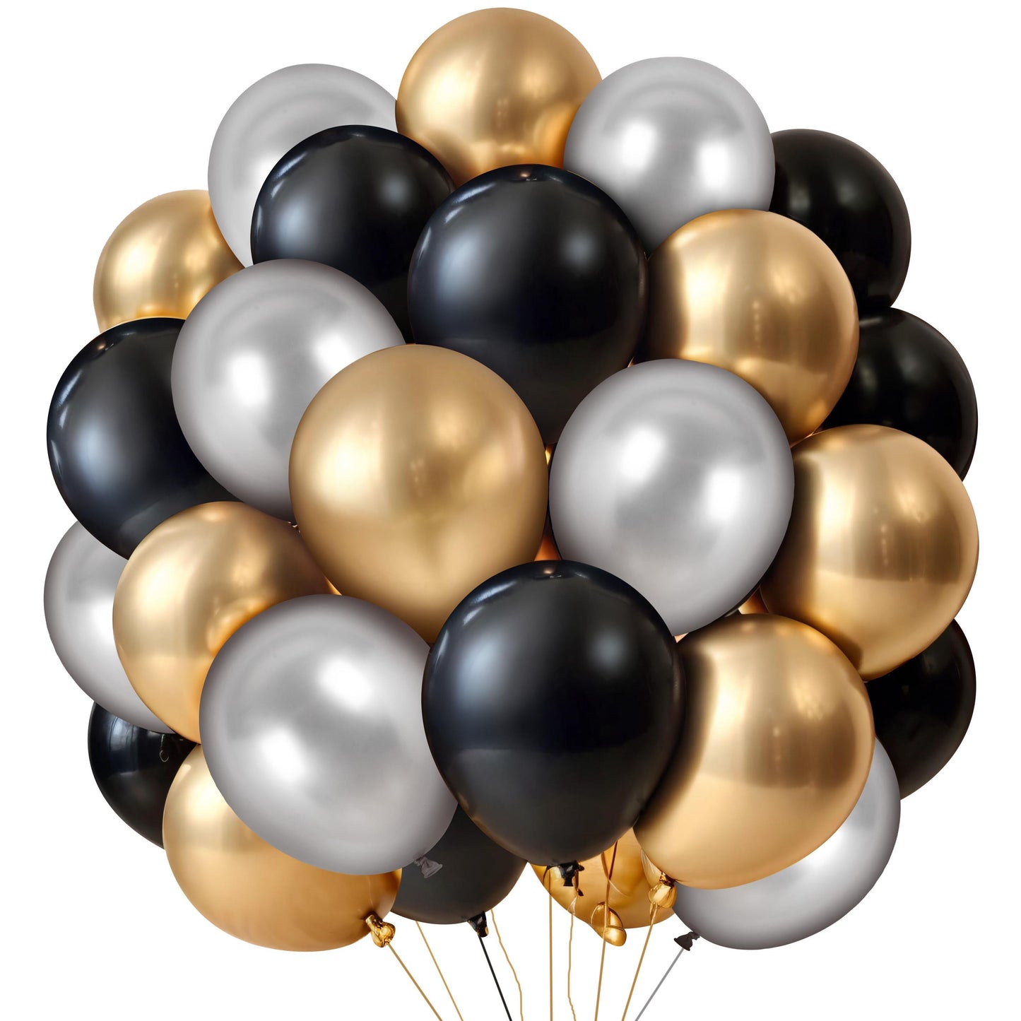 Black Gold Silver Balloons 50pcs – Metallic Latex Balloon Set for Birthday, Graduation, New Year, Retirement Party Decorations, Baby Shower