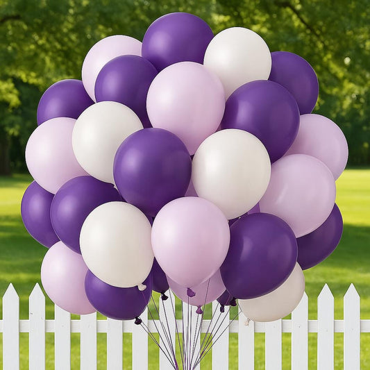 Purple White Balloon Bouquet for Birthday, Lavender and White Party Balloons, 50pcs Pastel Purple Balloons for Baby Shower, Bridal , Party