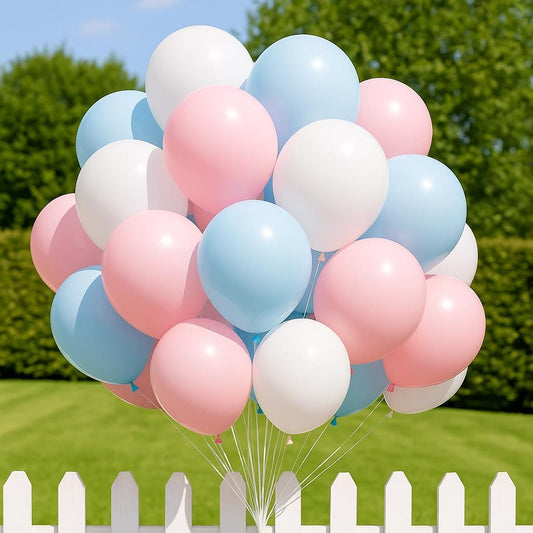 Pastel Baby Blue Pink White Balloon Bouquet – Gender Reveal Decorations, Baby Shower Balloons, Birthday Party Decor, 50pcs Balloons Bulk Set