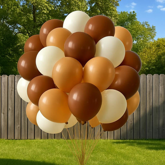 50pcs Chocolate Brown Gold White Balloons, Neutral Latex Party Balloons Set, Earth Tone Balloon Decor for Birthday, Baby Shower, Wedding
