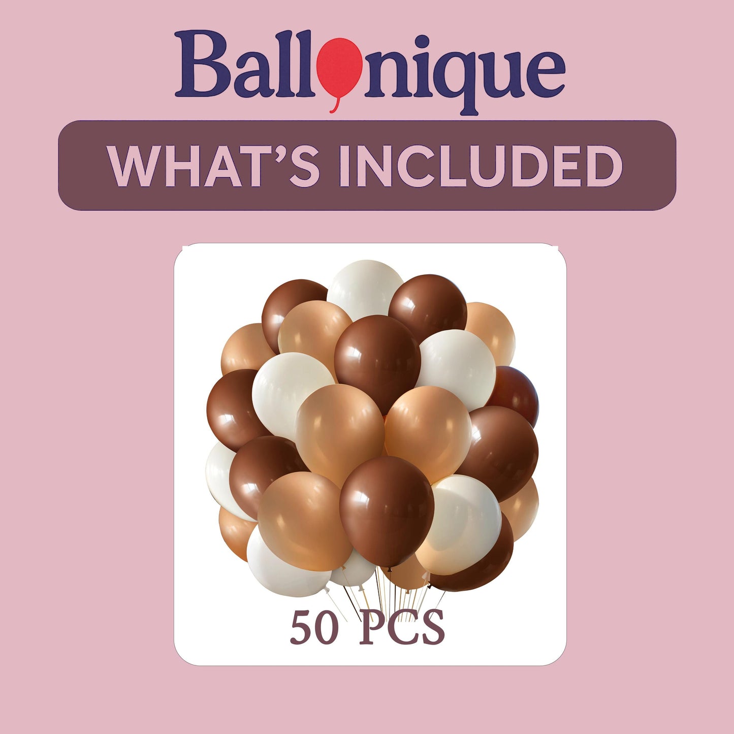 50pcs Chocolate Brown Gold White Balloons, Neutral Latex Party Balloons Set, Earth Tone Balloon Decor for Birthday, Baby Shower, Wedding