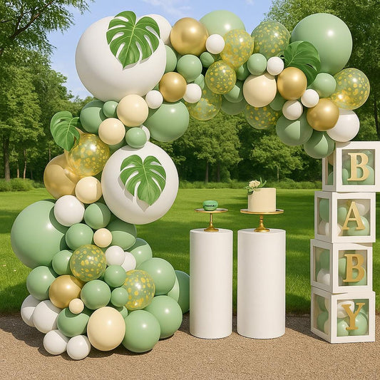 Sage Green Balloon Garland Kit with Gold Confetti Balloons, Boho Party,Tropical Party Decorations, Jungle Baby Shower Decor - Birthday Party