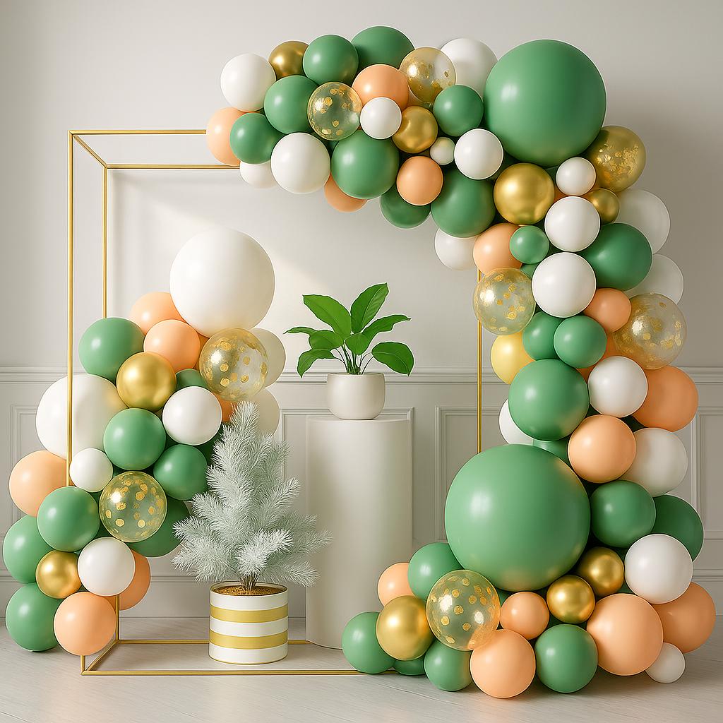 116 PCS Sage Green Balloon Garland Kit - White Gold Confetti Balloon Arch for Baby Shower, Birthday Party, Jungle Safari Theme Decor