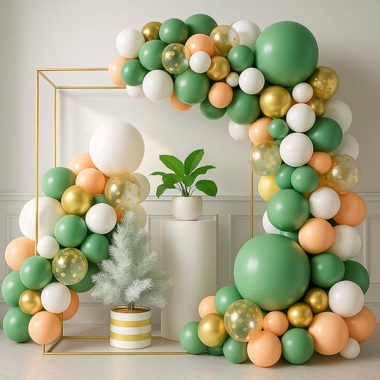 116 PCS Sage Green Balloon Garland Kit - White Gold Confetti Balloon Arch for Baby Shower, Birthday Party, Jungle Safari Theme Decor