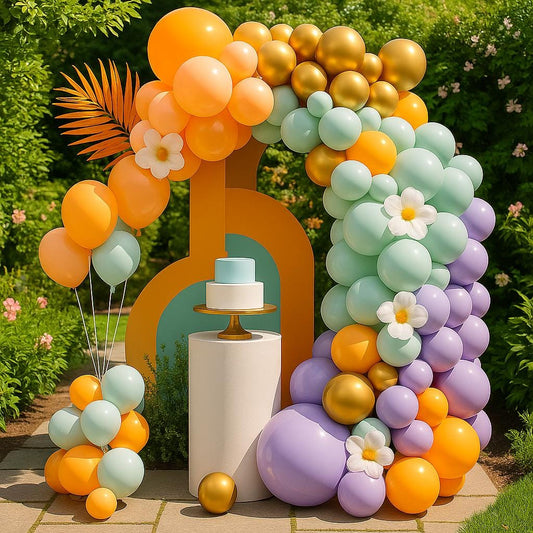 Pastel Orange Purple Balloon Garland Kit - 103 PCS Birthday Party Arch, Baby Shower Balloon Arch Backdrop, Boho Modern Party Decor, Spring