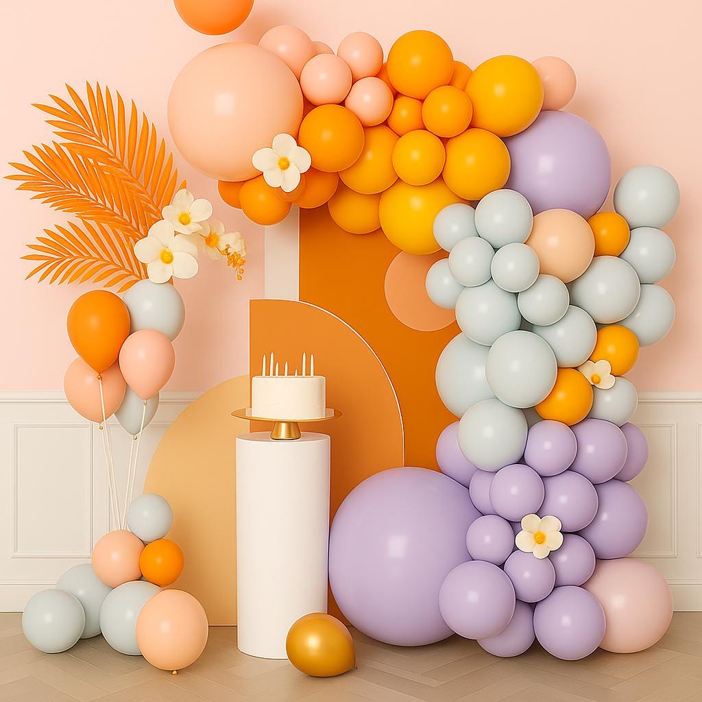 Pastel Orange Purple Balloon Garland Kit - 103 PCS Birthday Party Arch, Baby Shower Balloon Arch Backdrop, Boho Modern Party Decor, Spring