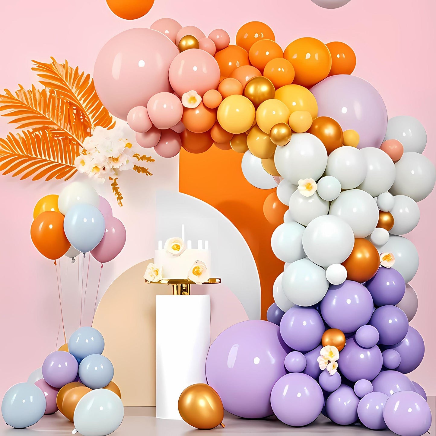 Pastel Orange Purple Balloon Garland Kit - 103 PCS Birthday Party Arch, Baby Shower Balloon Arch Backdrop, Boho Modern Party Decor, Spring