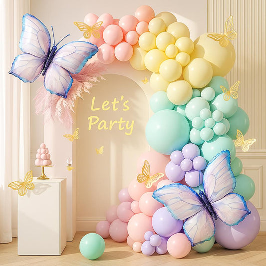 135 PCS  Flower Balloon Arch for Birthday Party,  Pastel Butterfly Balloon Garland Kit, Baby Shower, Wedding Backdrop, Spring Decor
