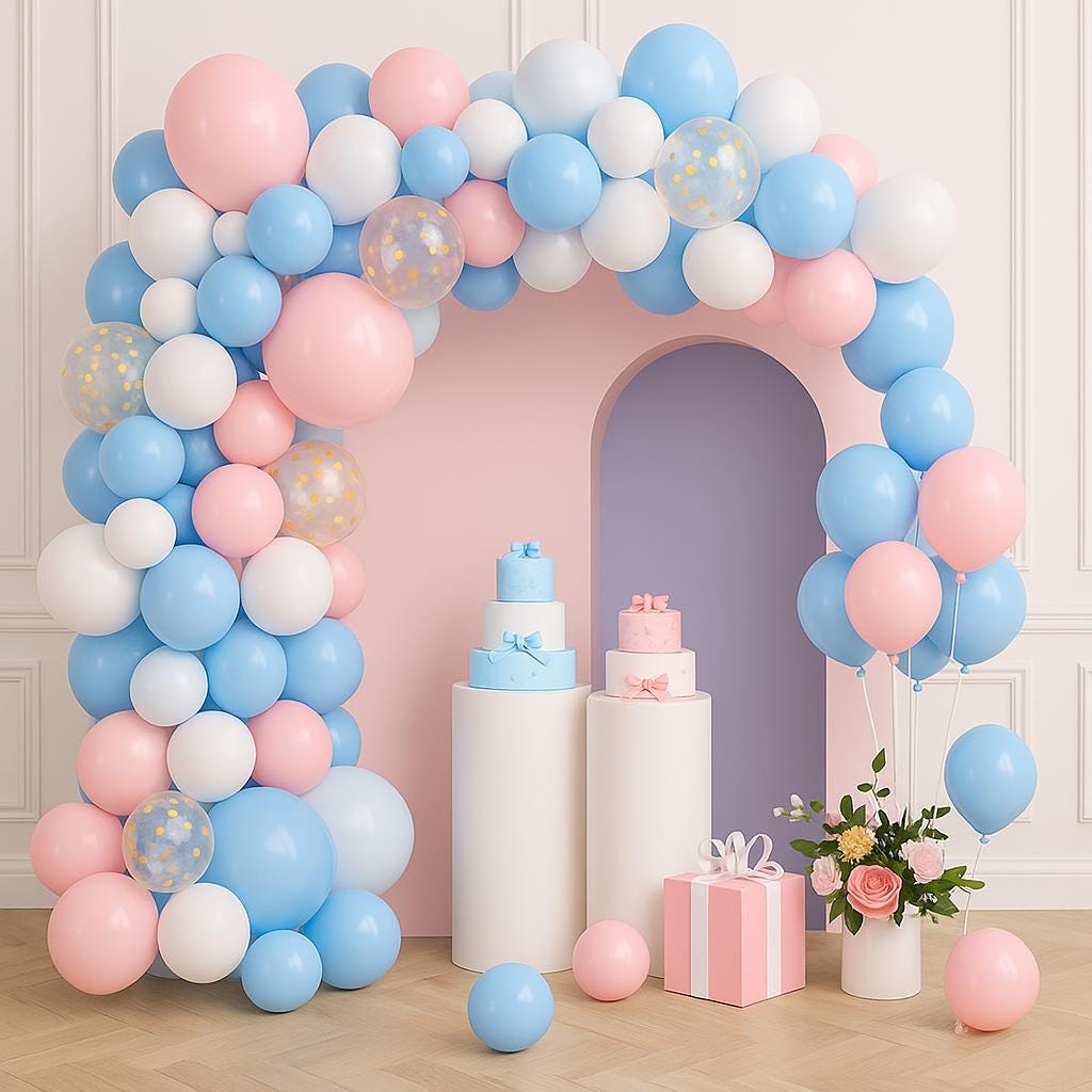 Baby Shower Gender Reveal Birthday Party Decor, Pink Blue White Balloon Garland Arch Kit, Party Balloon, Birthday Balloon, Party Decor