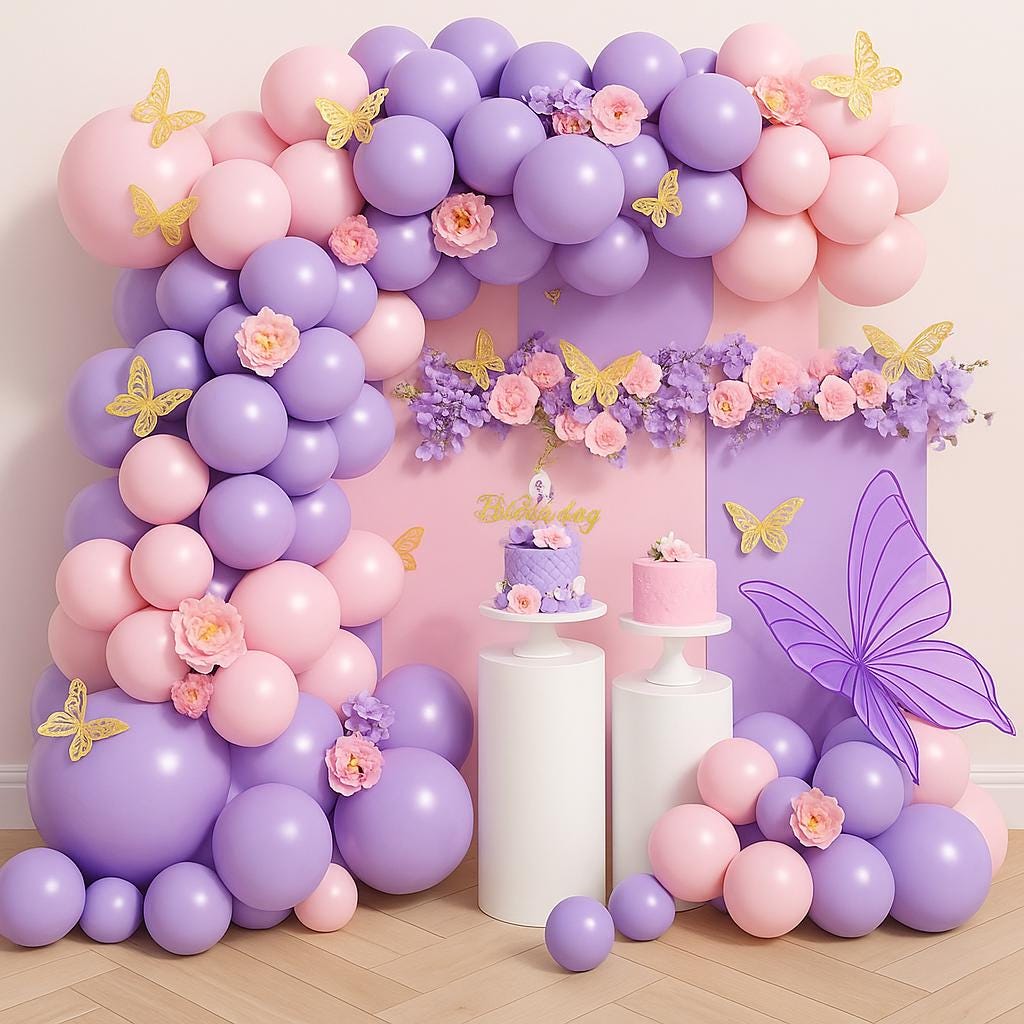 Balloon Garland Kit for Girls Birthday, Baby Shower, Butterfly Party Decorations, Pink Purple Butterfly Floral Arch Balloon Backdrop