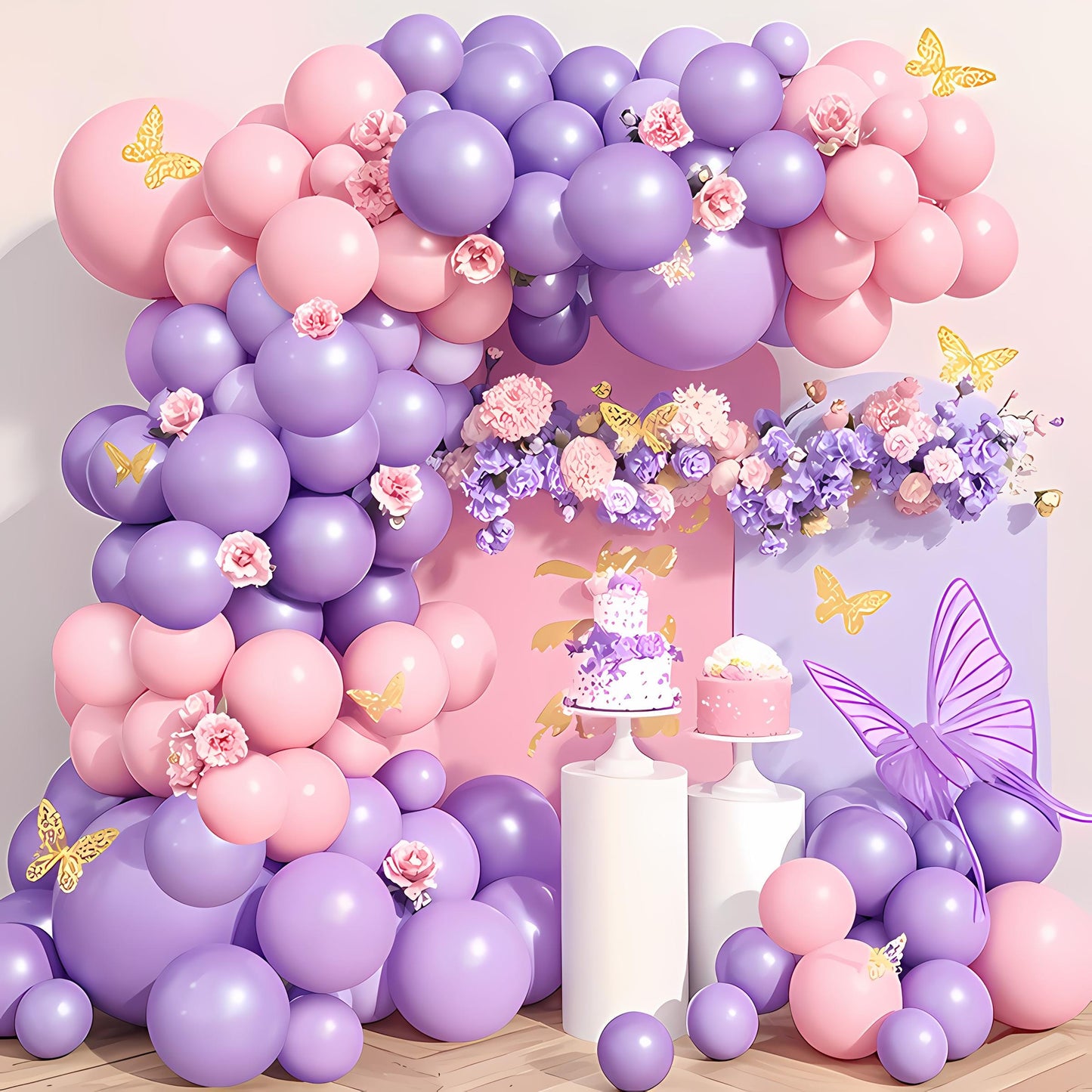 Balloon Garland Kit for Girls Birthday, Baby Shower, Butterfly Party Decorations, Pink Purple Butterfly Floral Arch Balloon Backdrop
