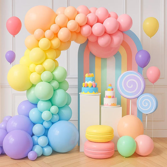 Rainbow Pastel Balloon Arch Kit for Birthday Baby Shower Party, Colorful Macaron Garland Decoration, Girls Boys Party Backdrop Decor