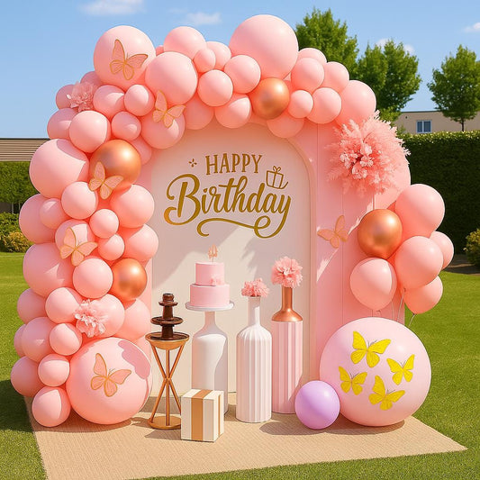 Pink Butterfly Balloon Garland Arch Kit for Birthday Party Decorations – Rose Gold Baby Shower Backdrop, Girls Birthday Decor, Wedding Decor
