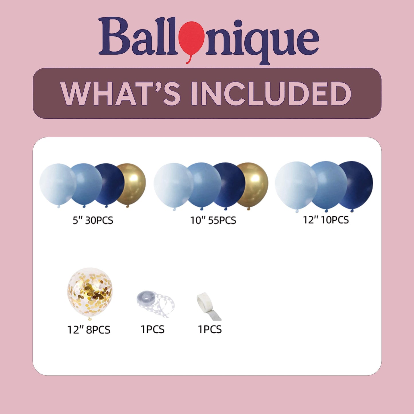 Blue and Gold Balloon Garland Kit for Baby Boy Shower or Birthday – Navy & Light Blue Balloon Arch for Party Decorations